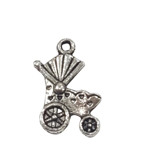 10pc Silver Vintage Style Baby Carriage Charms