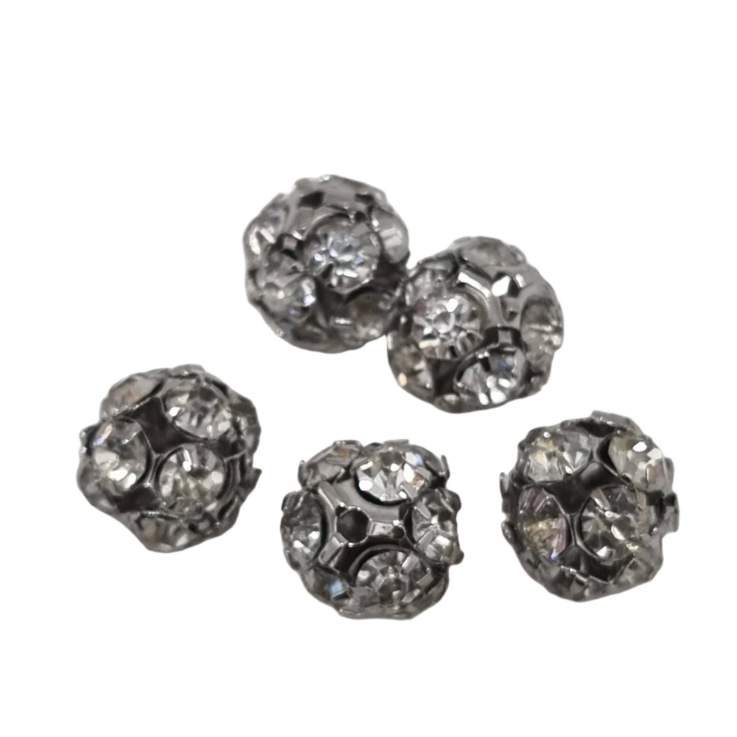5pc 12mm Silver Rhinestone Ball Beads