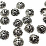 50PC Antique Silver Heart Swirl Bead Caps