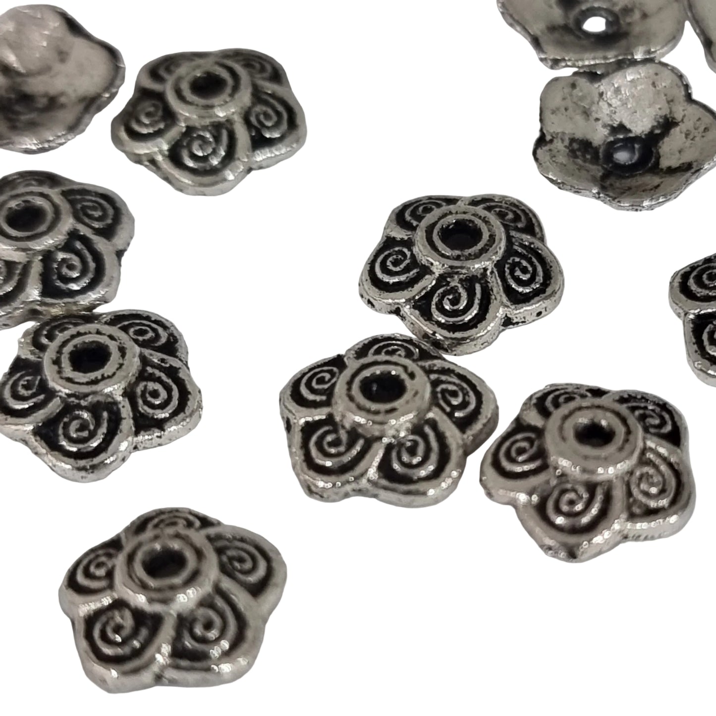 40pc Silver Spiral Bead Caps