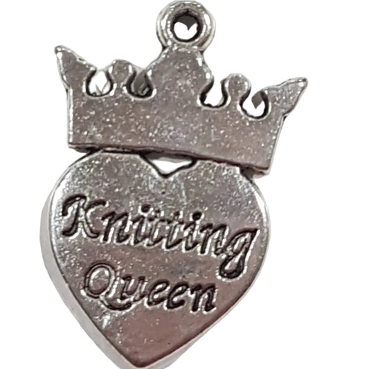 10pc Knitting Queen Heart Shaped Silver Charm