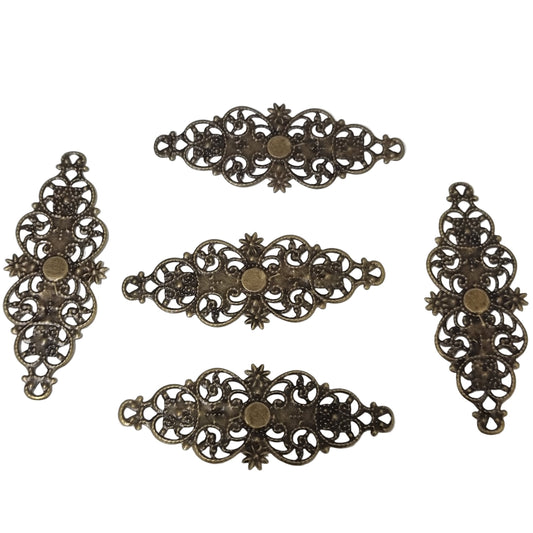 5pc Long Antique Bronze Filigree Stamping