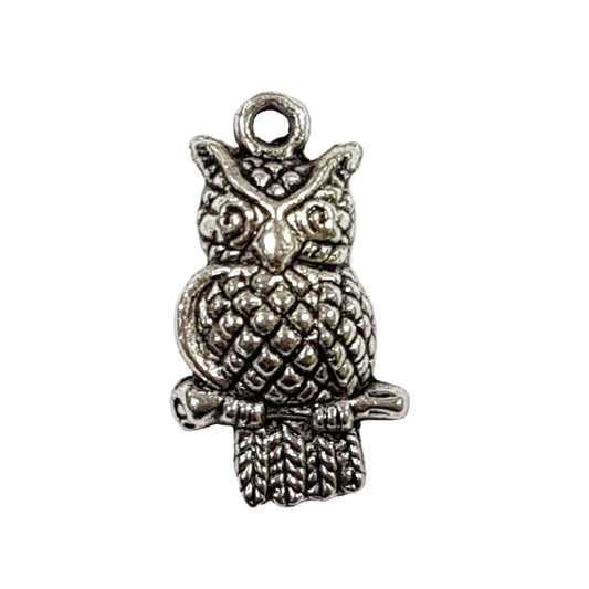 10pc Dark Silver Owl on perch Charm