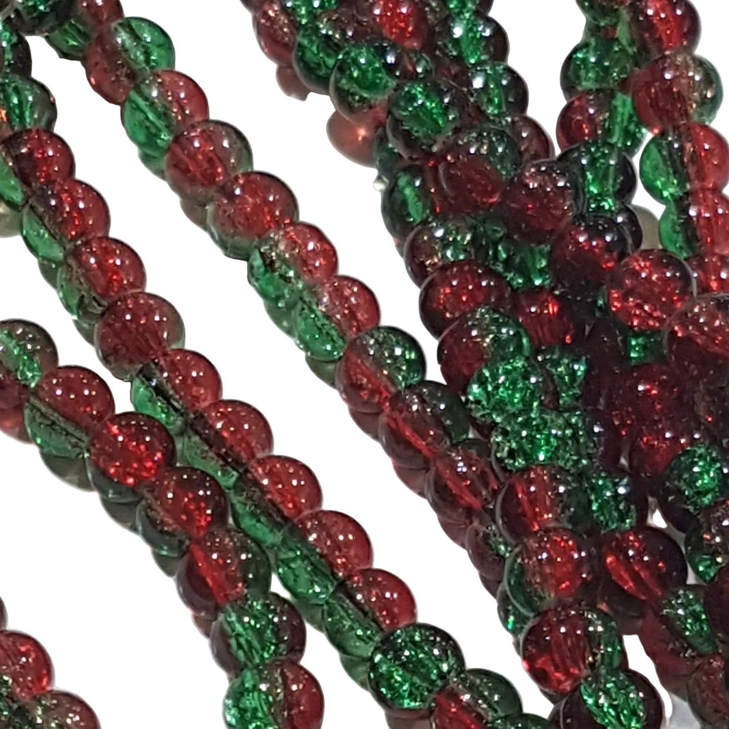 6mm Red & Green Glass Crackle Beads