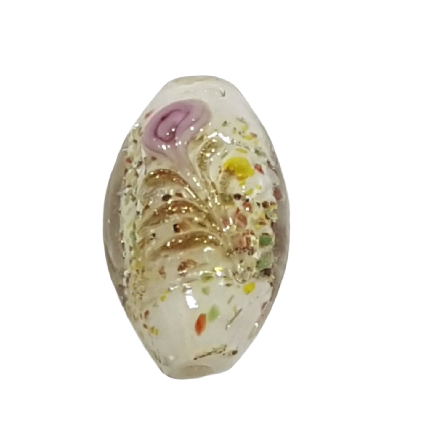 25mm Oval White Floral Bead