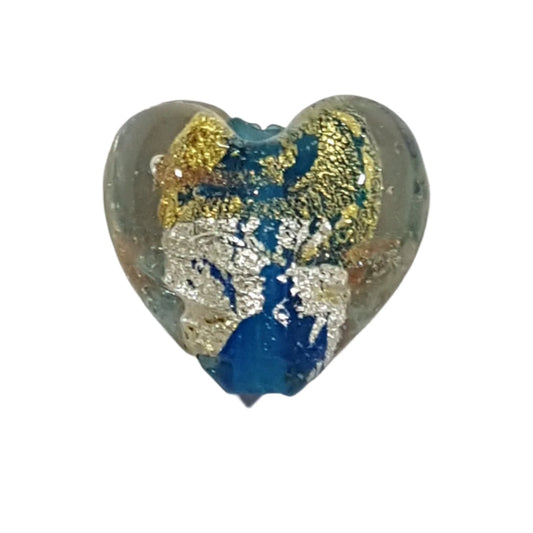 15mm Clear Heart With Gold, Silver & Blue