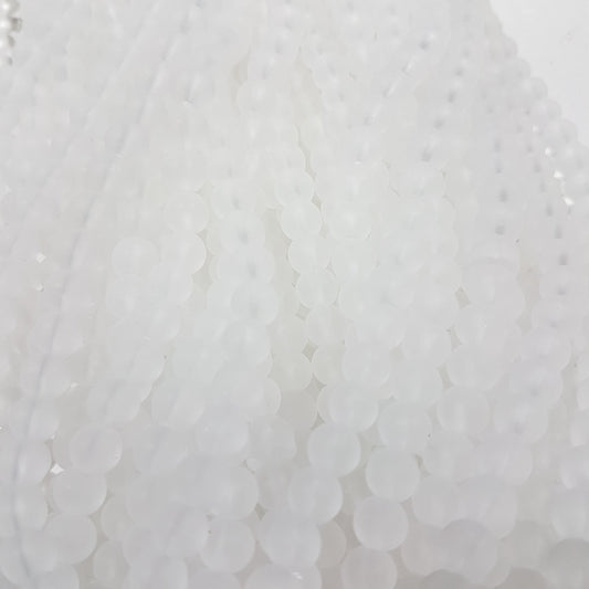 6mm White Frosted Glass Beads