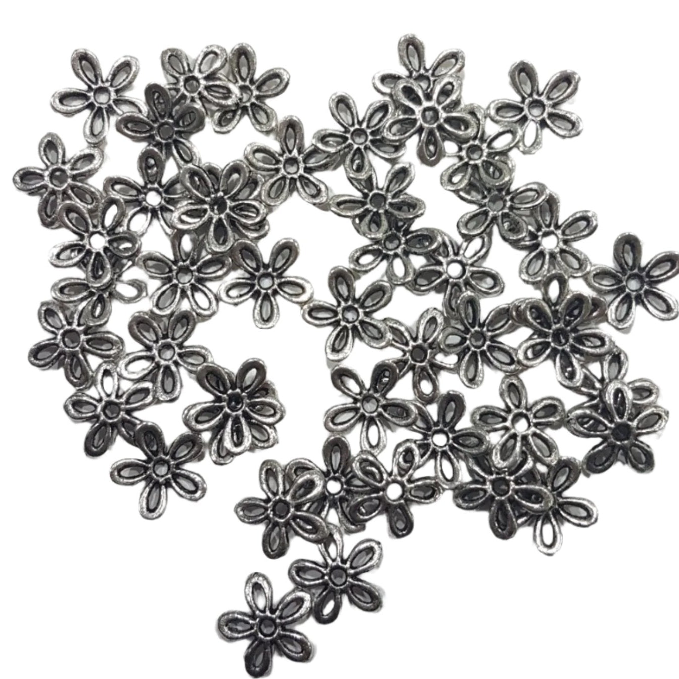 50pc Antique Silver 5 Petal Bead Caps