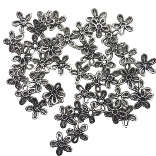 50pc Antique Silver 5 Petal Bead Caps