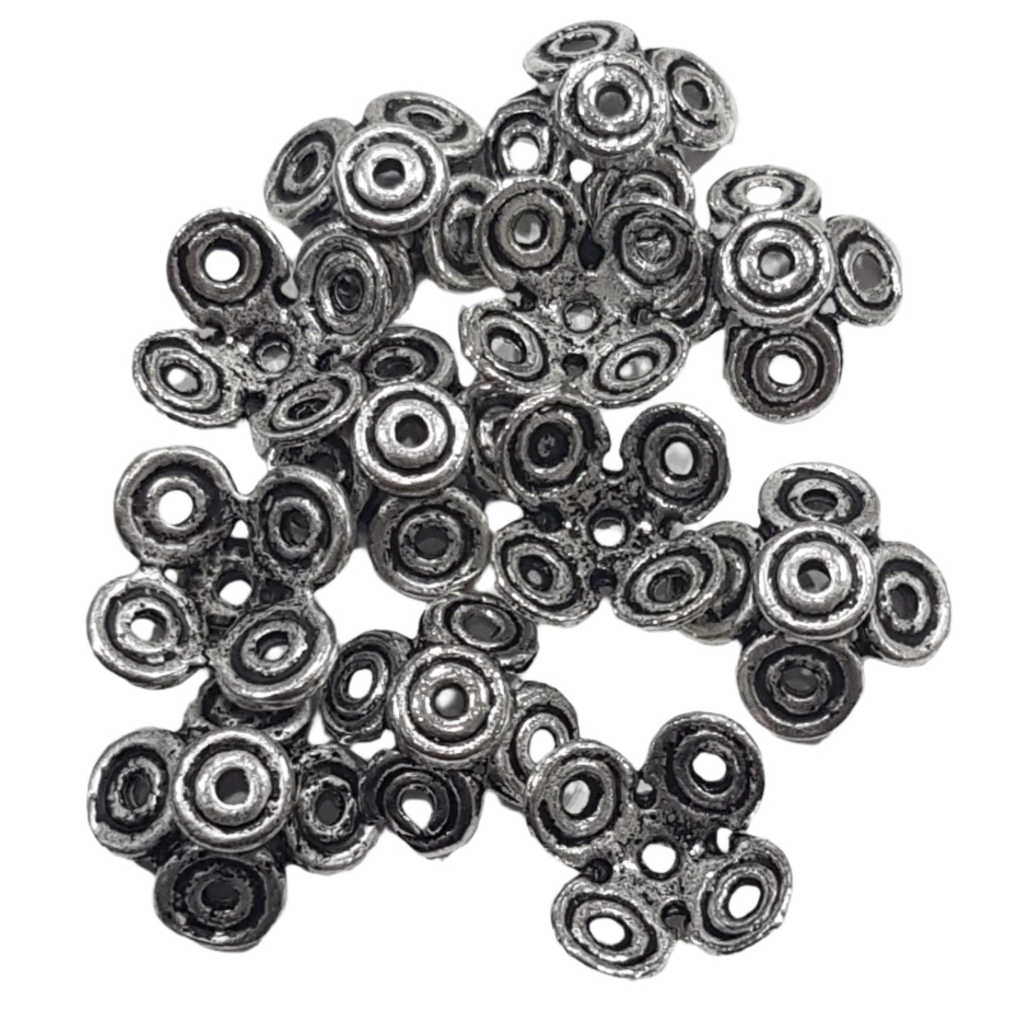 30pc  Large Silver Floral Bead Caps