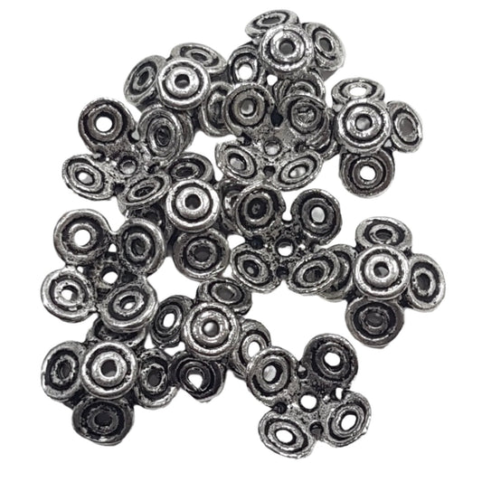 30pc  Large Silver Floral Bead Caps