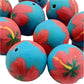 18mm Blue & Red Floral  Handmade Polymer Clay Beads