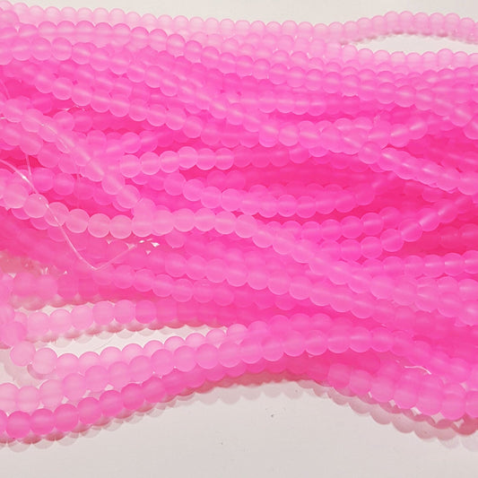 6mm Bright Pink Frosted Glass Beads