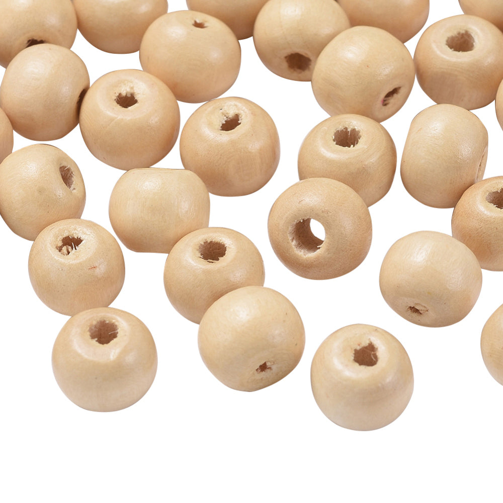 50pc 8mm Round Beige Wooden Beads