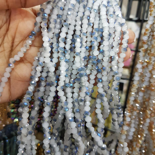 White and Blue Crystal Rondelles Approx 100 beads
