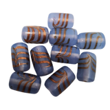 10pc Light Blue & Gold Striped Lampwork Beads