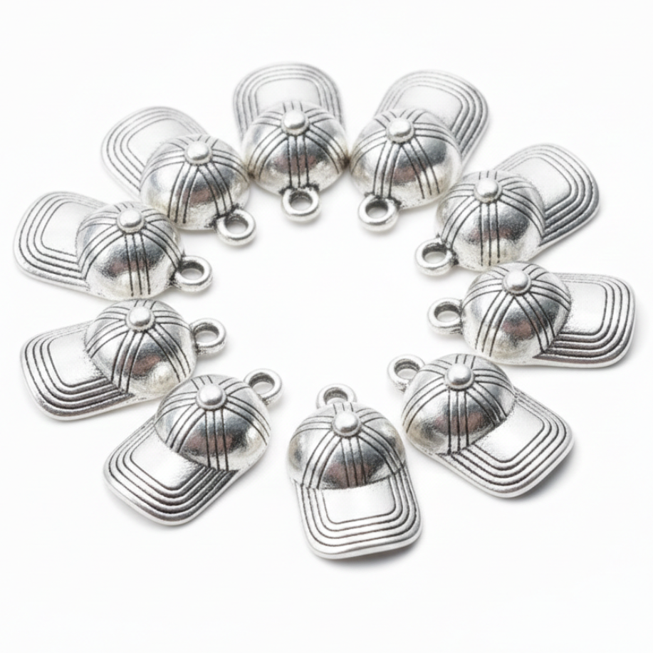 10pc Silver Baseball Hat Charms