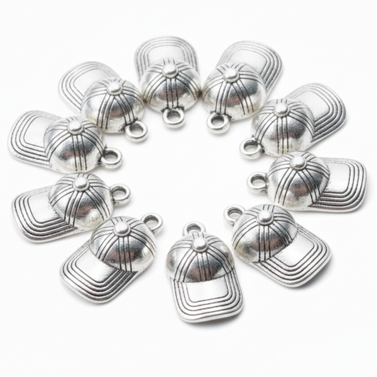 10pc Silver Baseball Hat Charms