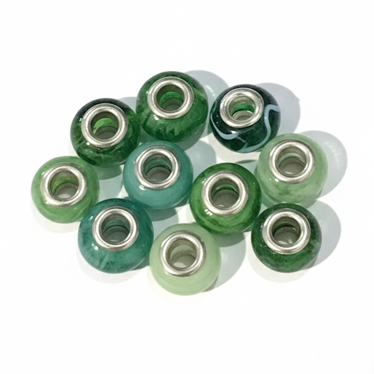 10pc Mixed Green European Bead Pack