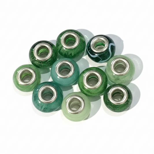 10pc Mixed Green European Bead Pack