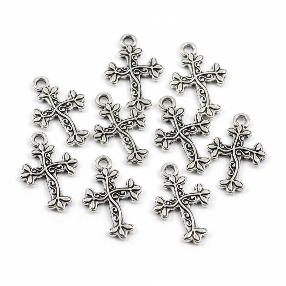 10pc Small Silver Cross Charm Pendants