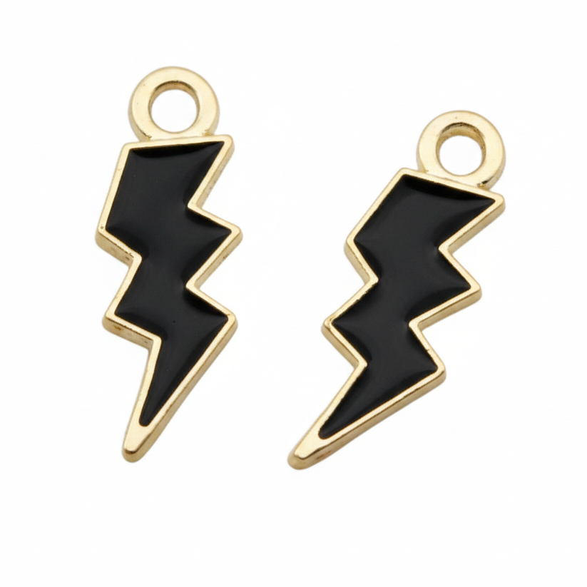 4pc Gold Black Enamel Lightning Bolt Charms