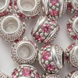 1pc Dark Pink European Rhinestone Barrel Bead