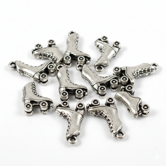 10pc Silver Roller Skates Charms