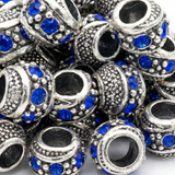 1pc Dark Blue European Rhinestone Barrel Bead