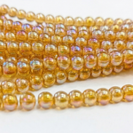 4mm Amber AB Round Glass Beads