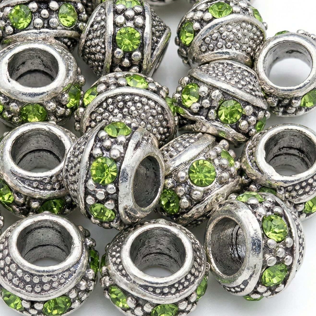 1pc Green European Rhinestone Barrel Bead