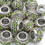 1pc Green European Rhinestone Barrel Bead
