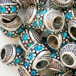 1pc Light Blue European Rhinestone Barrel Bead