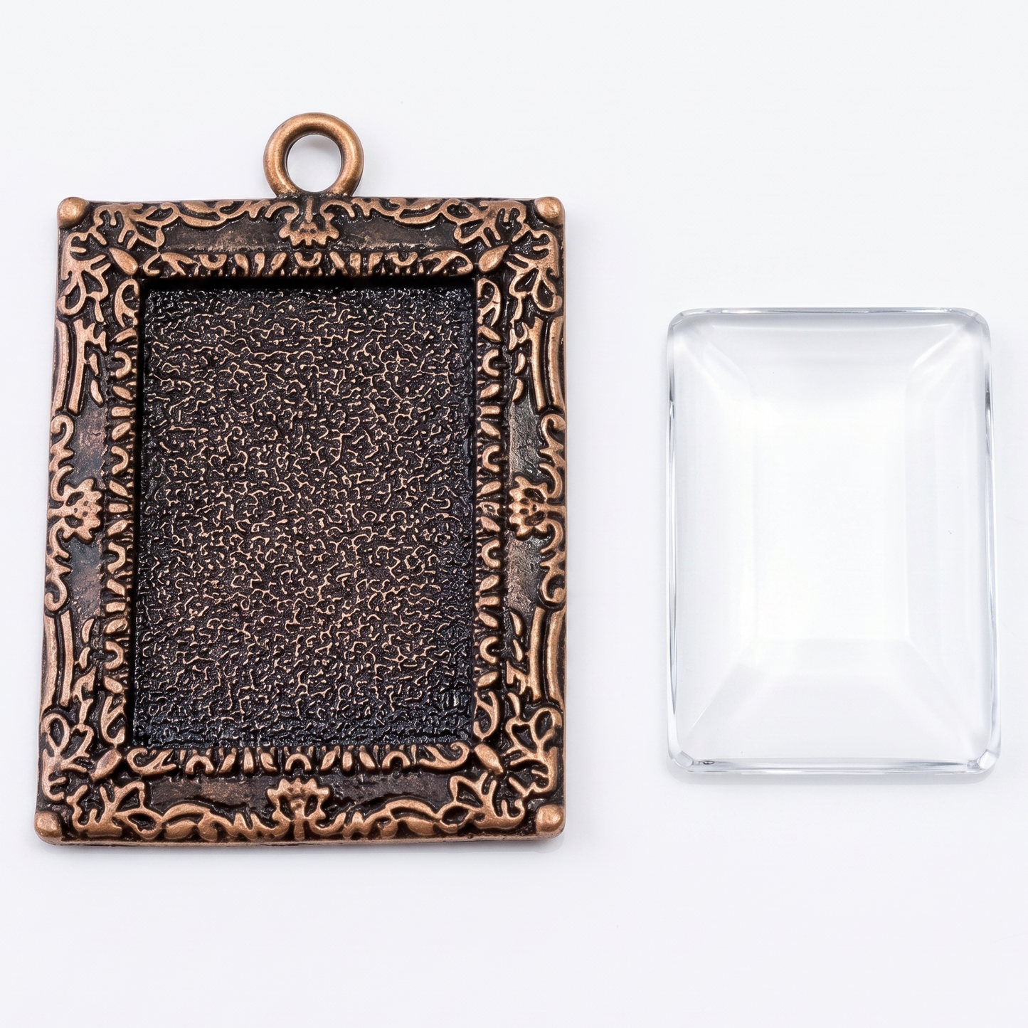 1pc Vintage Copper Cabochon Pendant & 1pc Glass Cabochon