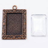 1pc Vintage Copper Cabochon Pendant & 1pc Glass Cabochon