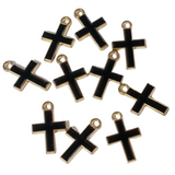 10pc Gold Black Enamel Cross Charms