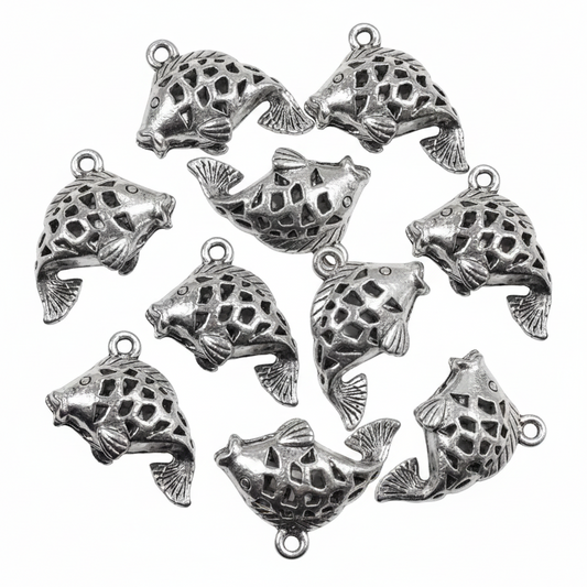 10pc Medium Silver Fish Charms