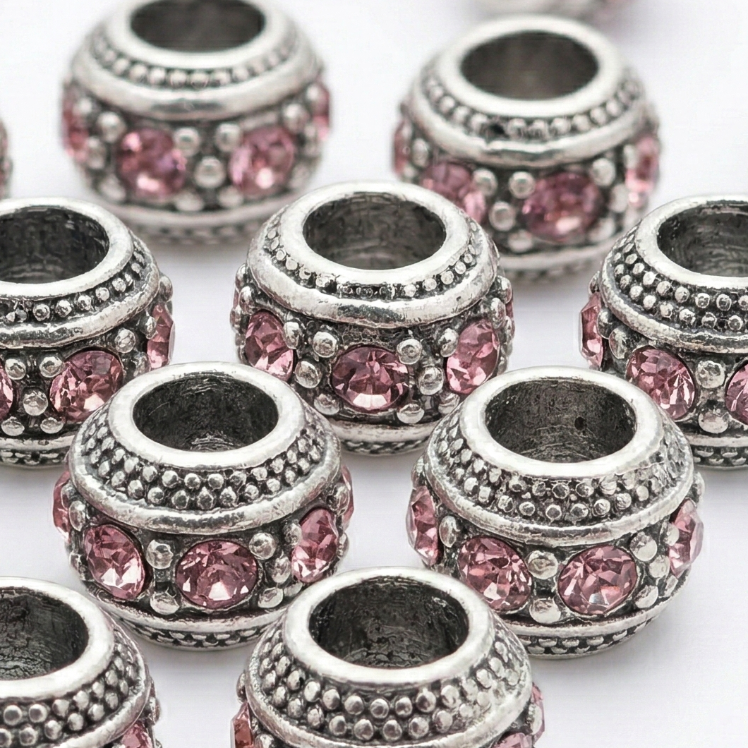 1pc Pink European Rhinestone Barrel Bead