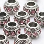 1pc Pink European Rhinestone Barrel Bead