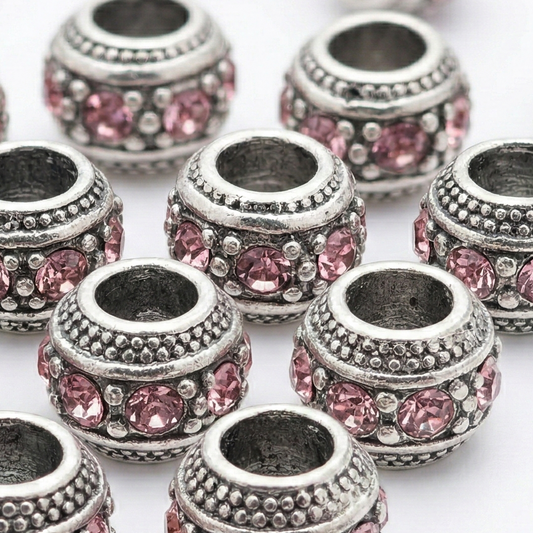 1pc Pink European Rhinestone Barrel Bead