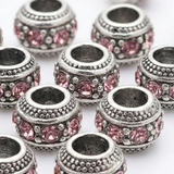 1pc Pink European Rhinestone Barrel Bead