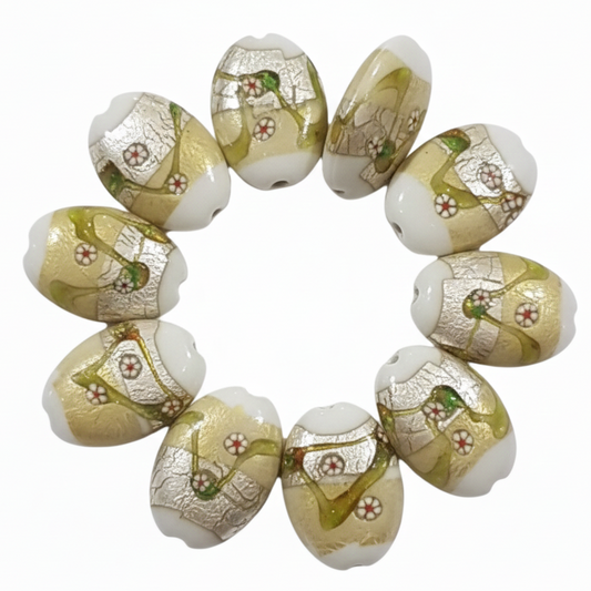 20mm White Flat Oval Lampwork Bead