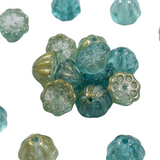 10pc Glittery Blue/Green Lotus Pod Beads