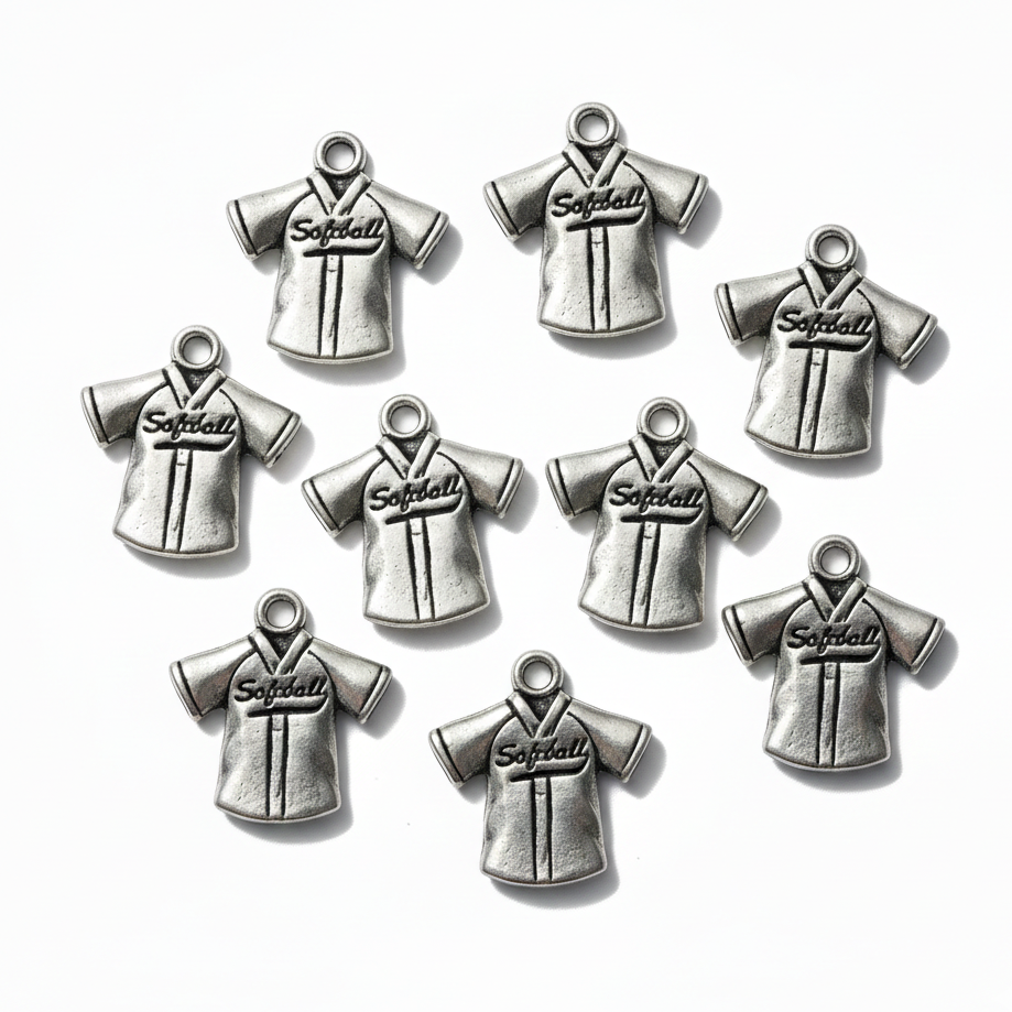 10pc Silver Softball Jersey Shirt Charms