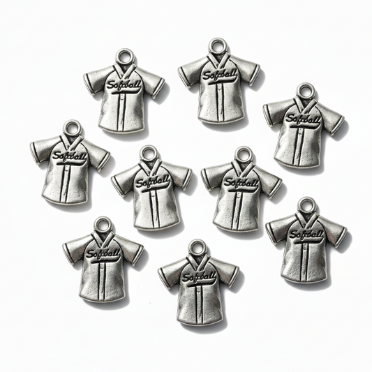 10pc Silver Softball Jersey Shirt Charms