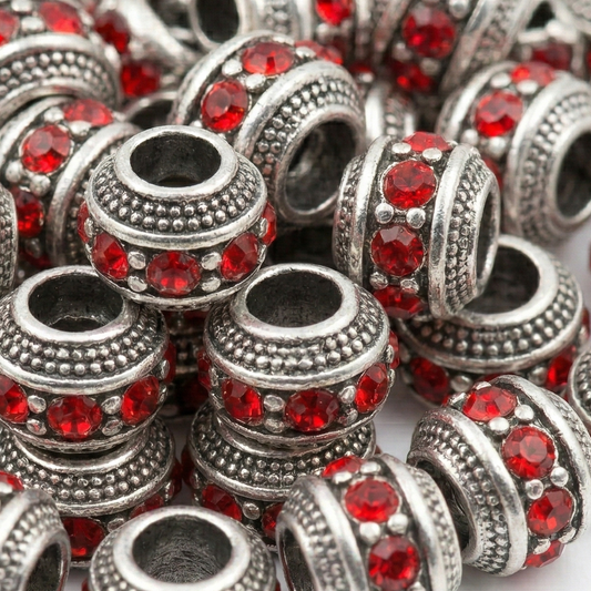 1pc Red European Rhinestone Barrel Bead