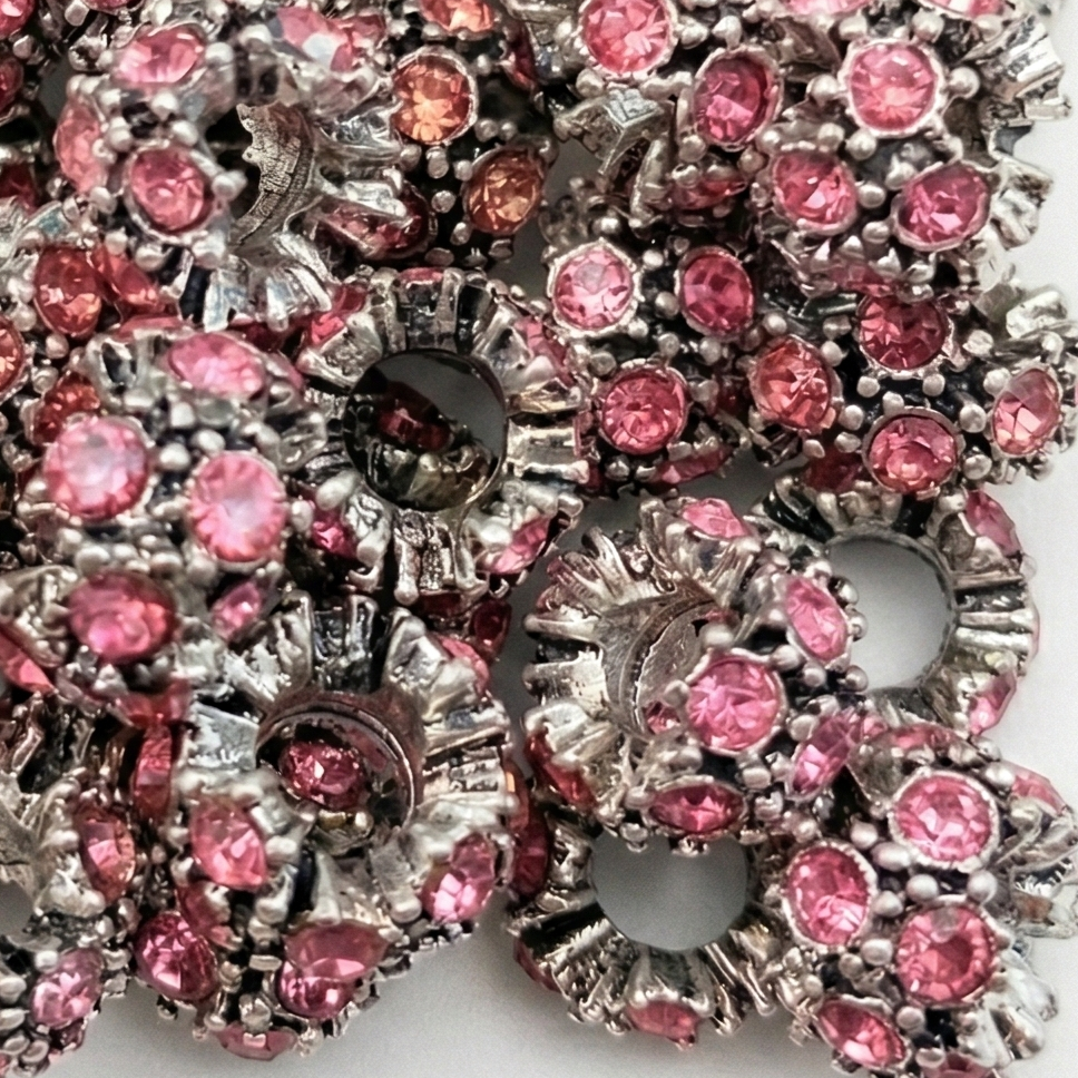 1pc Pink  European Rhinestone Rondelle Bead