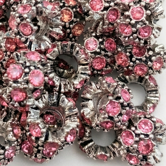 1pc Pink  European Rhinestone Rondelle Bead