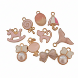 10pc Cute Pink & White Gold Enamel Charms