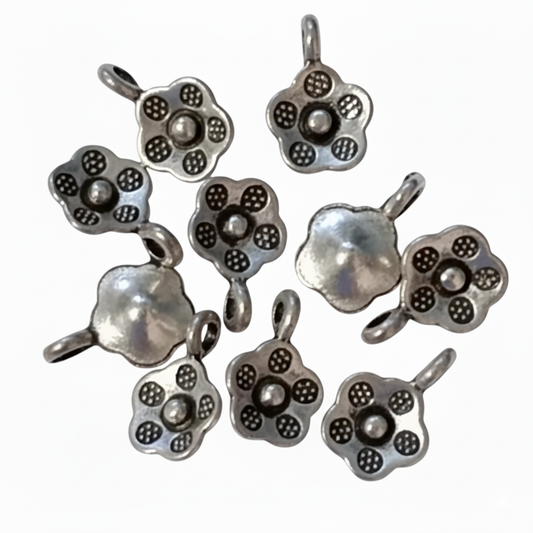 10pc Small Silver Flower Charm